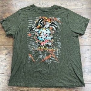 Ed Hardy Logo T-Shirt Mens XL Graphic Green Eagle‎ Skull Snake Vintage Y2K